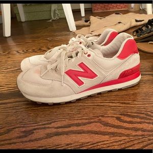 Red and white sneakers